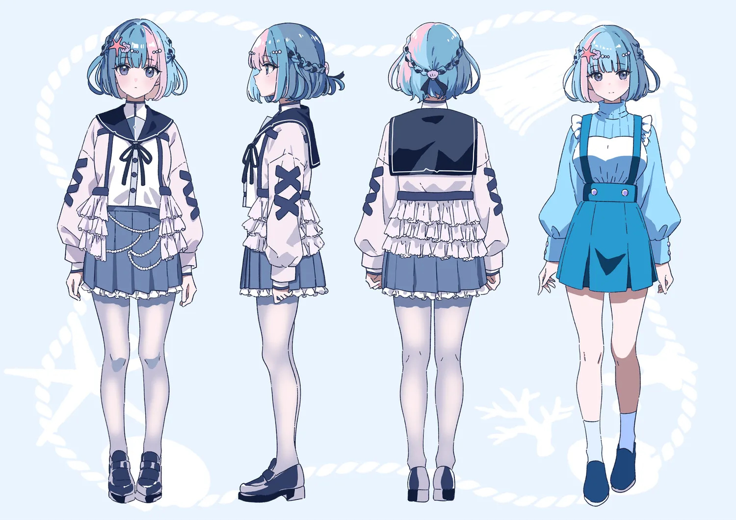 相良汐の制服（アレンジ）と私服のデザイン